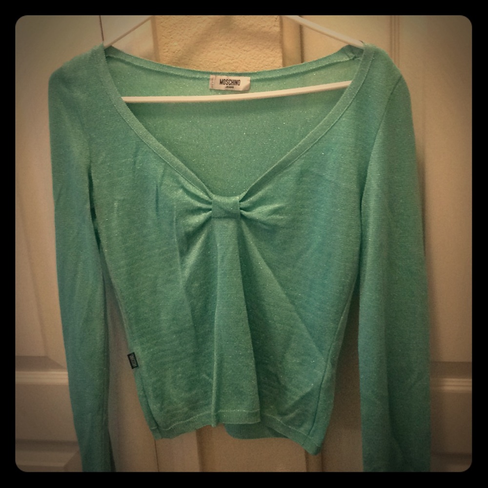 Long Slv Silver/Teal Shirt by Moschino Jeans